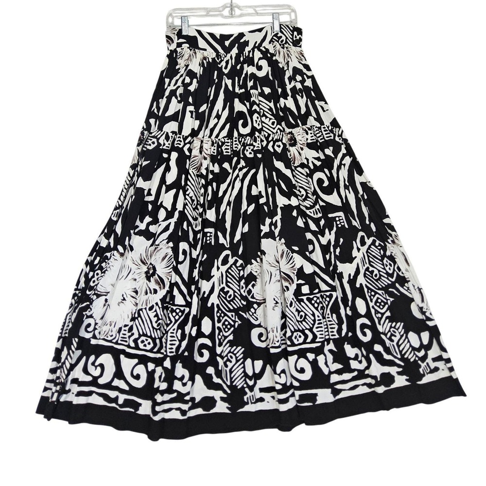 Celia Tejada Skirt M 8 10 Maxi Black White Tiered Floral Hawaiian Vintage Full